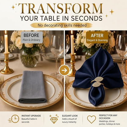 Gold Napkin Rings Set of 12 – Leaf Design – Elegant Napkin Ring Holders - Image 3