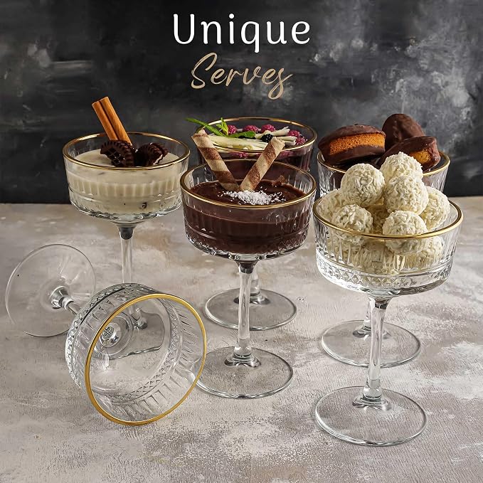 Vintage Coupe Glasses Set of 4, Wine Glasses, Long Stem Glassware - Image 3