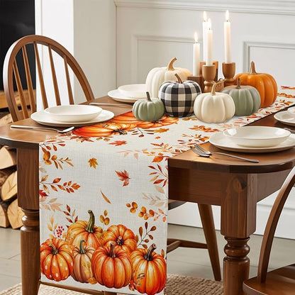 Orange Pumpkins Table Runners 72 Inches Long, Fall Thanksgiving Cotton Linen - Image 4