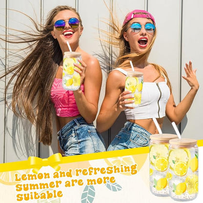 Sliner 2 Pcs Lemon Glass Cups Summer Drinking Tumbler 16 oz Iced Coffee Cup - Image 3