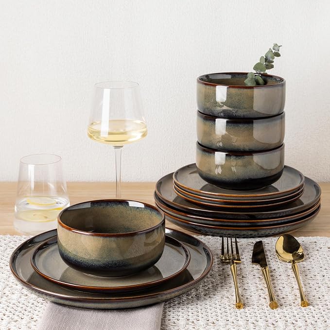 Ceramic Dinnerware Set for 6, 18-Piece Plates and Bowls Set | Handmade Reactive - Image 7