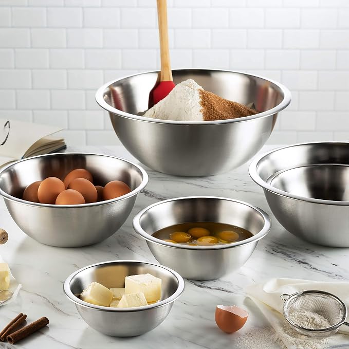 FineDine Stainless Steel Mixing Bowls Set, 6-Piece Metal Bowls | Stainless - Image 5