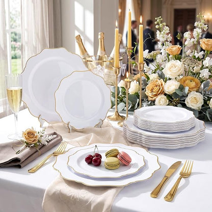 50PCS White and Gold Plastic Plates - Image 8