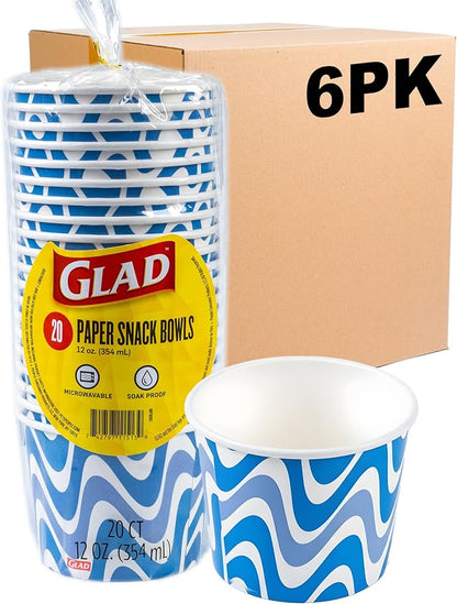 Glad Everyday Disposable Paper Snack Bowls, 12 Oz, 20 Ct, 6-Pk | Heavy-duty by GladTrashFoodStorage