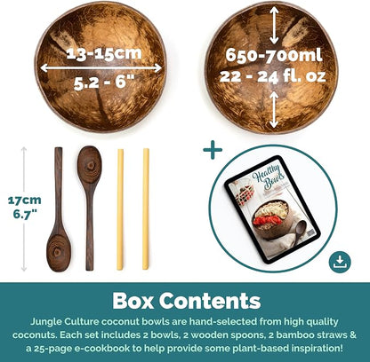 Jungle Culture 2 Polished Coconut Bowl & Wooden Spoons Set - Image 2