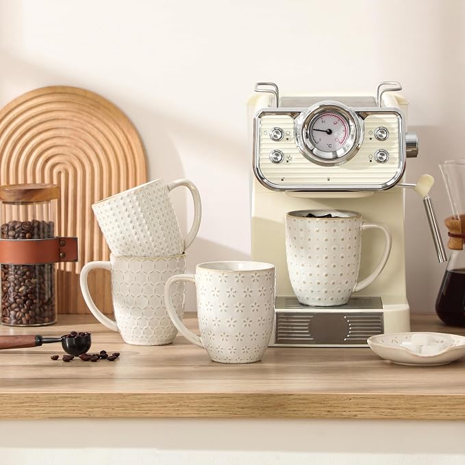 MALACASA LYDIA 16 Oz Coffee Mugs Set of 4, Ceramic Embossed Cups | - Image 2
