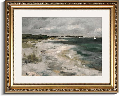 InSimSea Retro Gold Framed Wall Art, Home Room Coastal Storm Clouds Vintage Wall Decor, Canvas Print Artwork, Farmhouse Country Decor, Antique Picture Frame Landscape Paintings, 13x16 Inch
