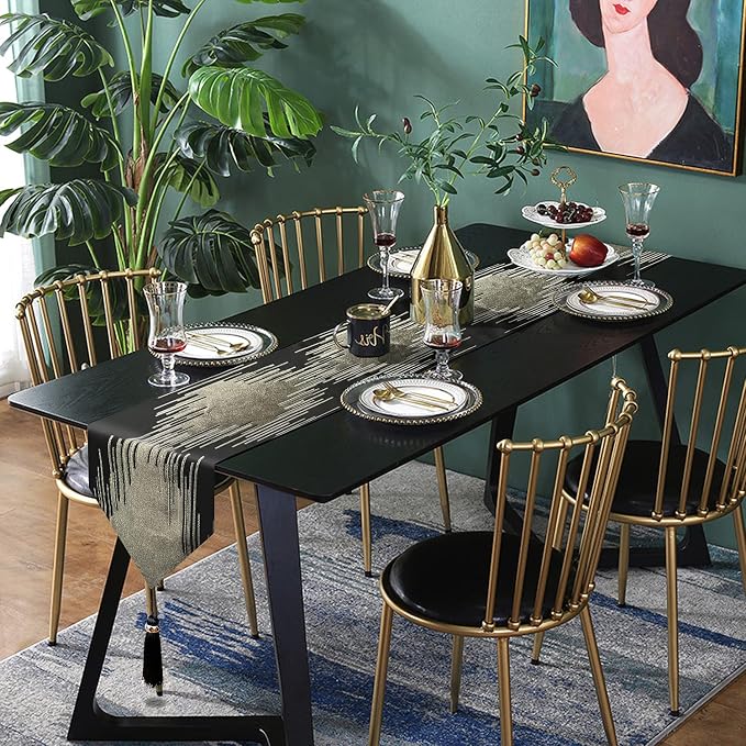 Luxury Black and Gold Table Runner 72 Inches Long, Modern Abstract Striped | - Image 6