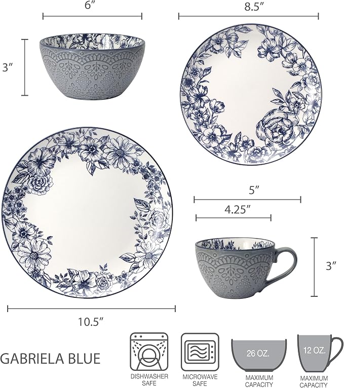 Pfaltzgraff Gabriela Blue 16-Piece Dinnerware Set, Service - Image 4
