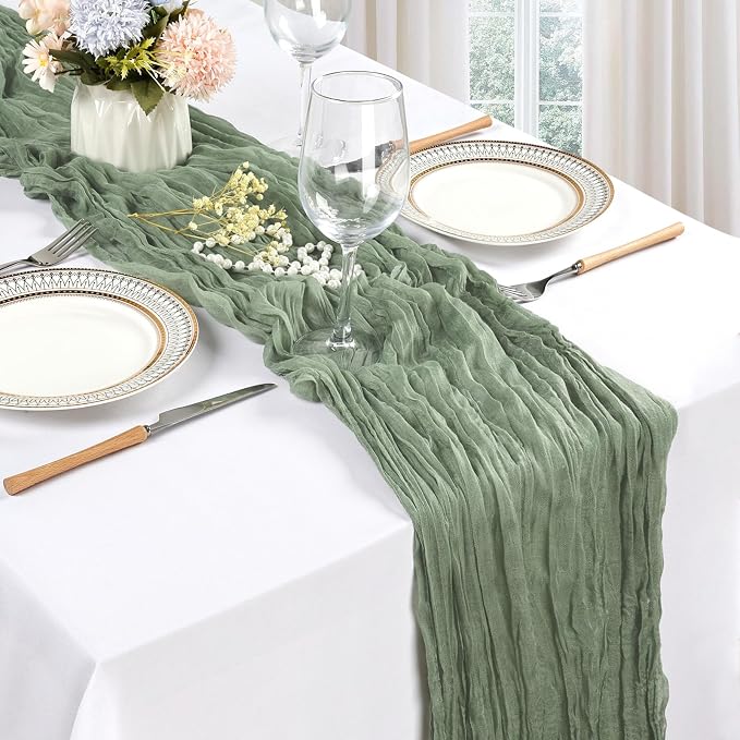 12 Pack Sage Green Cheesecloth Table Runner 17 x 108 Inch | Boho Gauze Cheese - Image 3