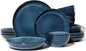 16 Piece Double Bowl Dinnerware Sets with Pasta Bowls, Highly Chip and Crack Resistant Plates and Bowls Sets, Natural Earthyware Ceramic Dishware Sets, Service for 4 Starry Blue