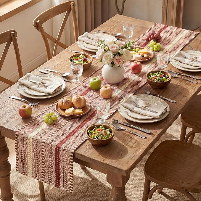 Artoid Mode Red Farmhouse Stripe Braided Table Runner 12x72 Inch | Holiday - Image 5