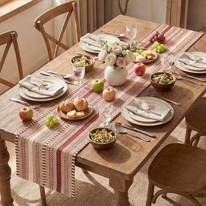 Artoid Mode Red Farmhouse Stripe Braided Table Runner 12x72 Inch | Holiday - Image 5