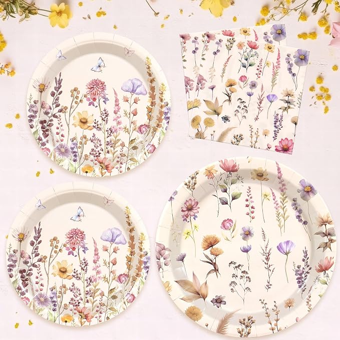 Vintage Wildflower Paper Plates Napkins party Supplies, Serve 60 | 180 Pcs - Image 4