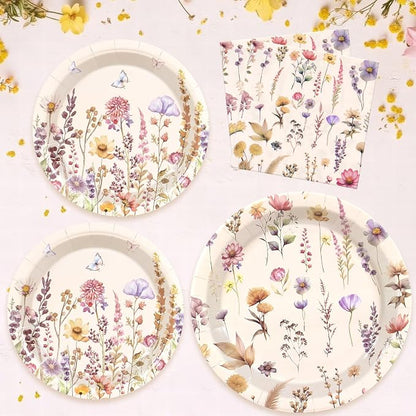 Vintage Wildflower Paper Plates Napkins party Supplies, Serve 60 | 180 Pcs - Image 4