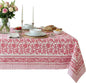 ATOSII Red Bloom 100% Cotton Tablecloth, Handblock Print Rectangle Table Cover for Kitchen Dining I Tabletop Linen I Parties, Wedding, Spring Summer Table Cloth 60 X 90 Inches