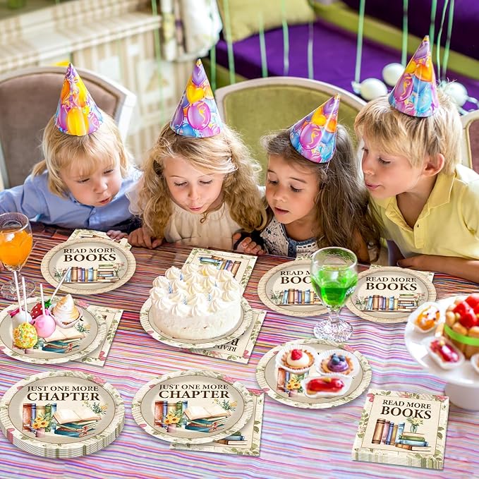 96Pcs Reading Theme Party Supplies Read More Books Paper Plates and Napkins - Image 6
