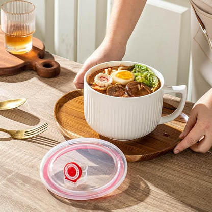 Ceramic Soup Bowl with Handle&Lid, Jumbo 38oz Microwave Ramen Bowl Set of 2 | - Image 5