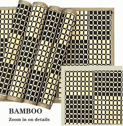 ANDSTAR Set of 8 Pcs Bamboo Placemats Rectangle Table Placemats Natural Anti-Slip Washable Heat-Resistant Table Mats for Dining Room and Kitchen(Plaid Natural Color)