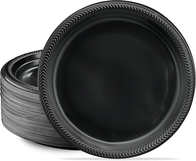 PLASTICPRO 100 PCS Black Plastic Plates Light Weight 10'' Inch Plastic Dinner by PLASTICPRO