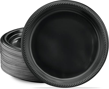 PLASTICPRO 100 PCS Black Plastic Plates Light Weight 10'' Inch Plastic Dinner by PLASTICPRO