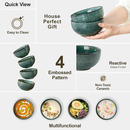 MALACASA Cereal Bowls, 30 Ounce Ceramic Green Soup Bowl - Image 5