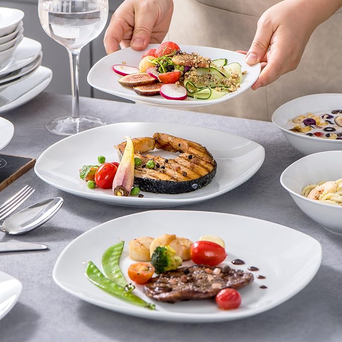 MALACASA Dinnerware Sets, 24-Piece Porcelain Square Dishes, Chip and Scratch - Image 7