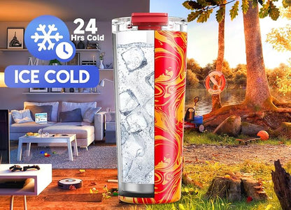 Meoky 24 oz Insulated Travel Coffee Mug: Leak Proof Lid, Lava Swirl | Stainless - Image 4