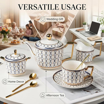 CwlwGO-European Style Ceramic Coffe Cup and Saucer Sets, 7 Oz Bone China - Image 5