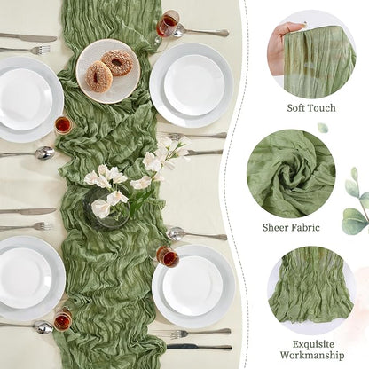 AGIRL 12 Pack Sage Green Cheesecloth Table Runner 10FT Boho Home Decor | Rustic - Image 3
