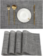 SHACOS Placemats Set of 4 for Dining Table Woven Vinyl Reversible Table Mats Wipe Clean Non Slip Place Mats Indoor Outdoor, Dark Gray