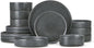 Herogo 16 Piece Plates and Bowls Set, Ceramic Dinnerware Sets with Pasta Bowls, Kitchen Dinner Ware Dishes Service for 4, Chip & Scratch Resistant Dishware, Dark Gray