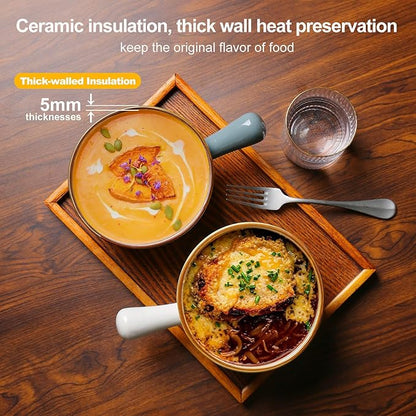 MONITO 16 Oz French Onion Soup Bowls, Ceramic Soup Bowls with Handles, Stackable Soup Crocks Oven Safe for Chili, Beef Stew, Cereal,Casseroles Microwave & Dishwasher Safe, Set of 4