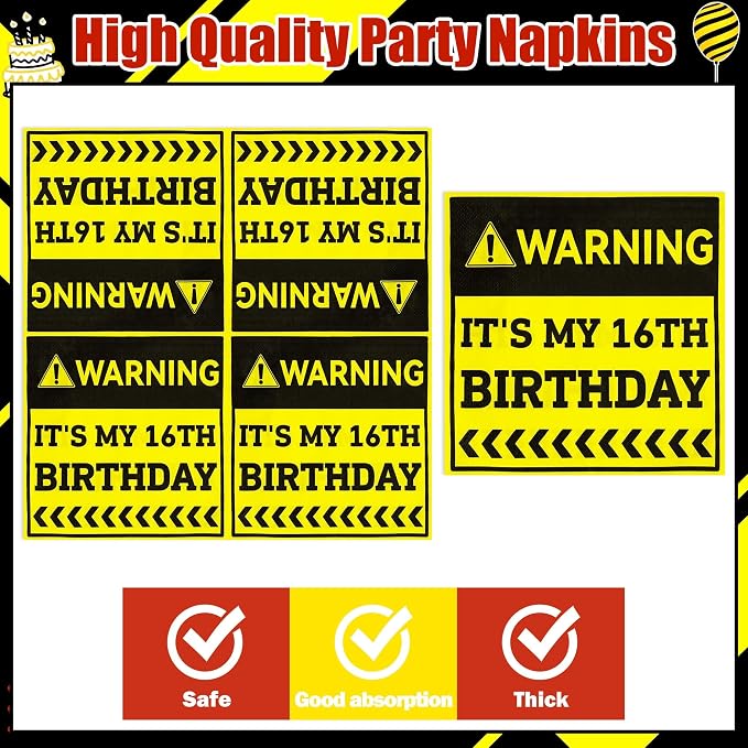 96Pcs 16th Drivers License 16 Years Old Warning Steering Wheel Party Plates - Image 4