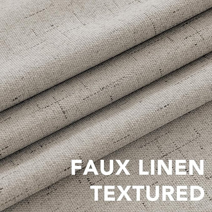 H.VERSAILTEX Linen Curtains 100% Blackout Curtains for Bedroom 90 inch Long Full Light Blocking Nature Linen Blended Window Curtains for Living Room Nickel Grommet (2 Panels, Stone)