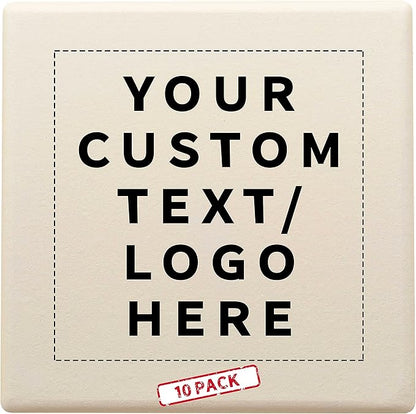 10 4" Square Ceramic Coasters Set - Customizable Text, Logo - Cork Bottom, Serve Ware - Natural