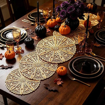 Gold Table Runner 36 Inches Flower Dining Table Runner Fall Decor | Vinyl - Image 4