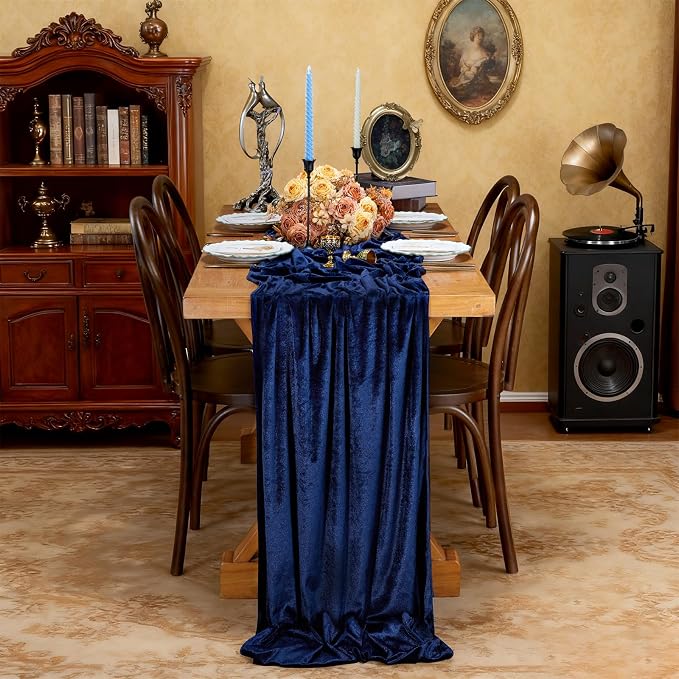 Velvet Table Runner 29x120 Inch Navy Blue Luxury Retro Soft Fabric Cloth | 3 by SoarDream