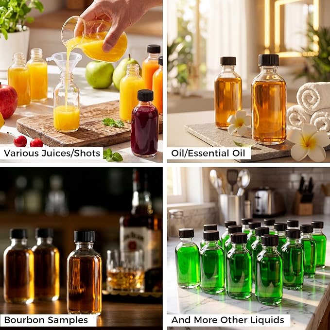 AOZITA 16 Pack, 2 oz Small Clear Glass Bottles w/Lid & 3 Funnels - 60ml Boston - Image 3