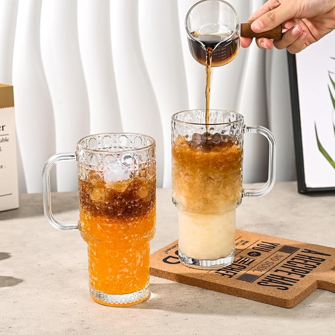 17oz Glass Tumbler with Handle & Lid – 2-Pack Iced Coffee Cups with Straws - Image 3