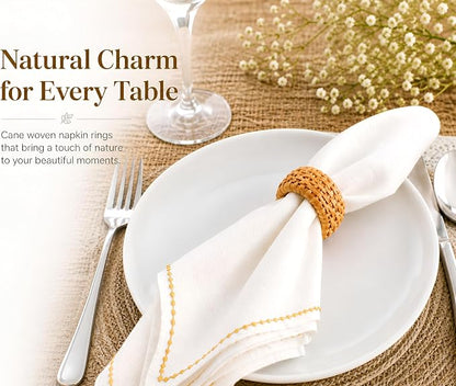 Artisan Cane Napkin Rings Set of 36, Earthy Woven Dinner Napkin Holders - Image 8