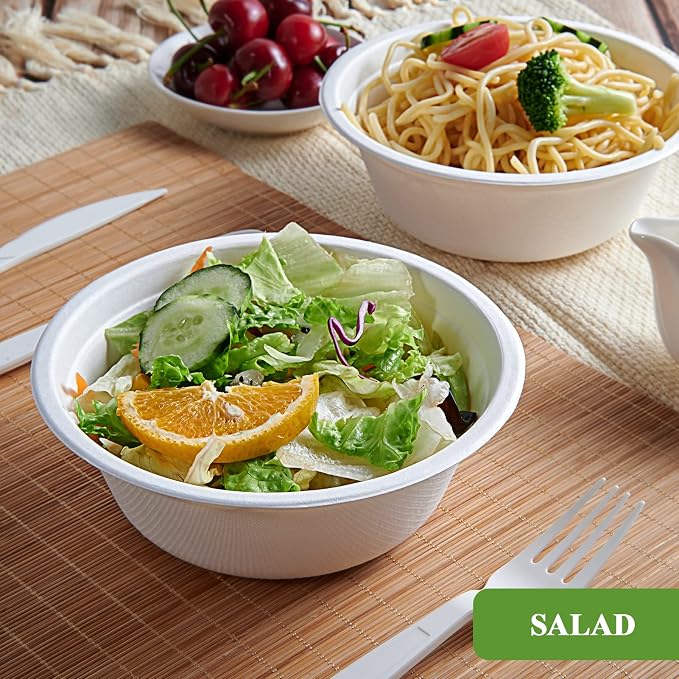 Vplus 180 Pack 16 OZ Compostable Paper Bowls, Bagasse Bowls，White | Disposable - Image 4