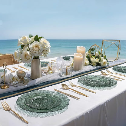 U-QE 60PCS Clear Green Plastic Plates - Green Plates Disposable Heavy Duty - Disposable Plastic Plate for Party, Weddings and Formal Occasions Including 30 Dinner Plate 10" & 30 Appetizer 7"