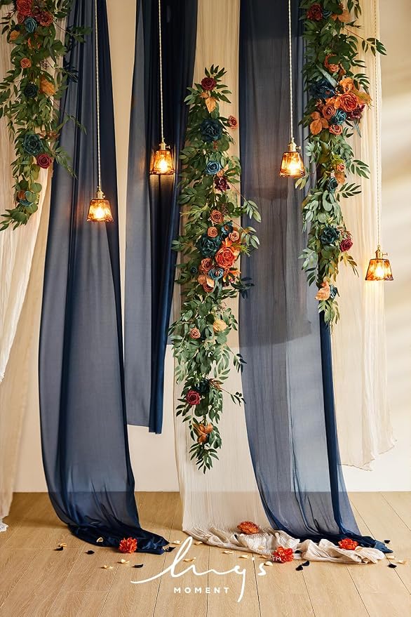 Ling's Moment 14Ft Navy Blue Table Runner, Wedding Chiffon Table Runners | - Image 4