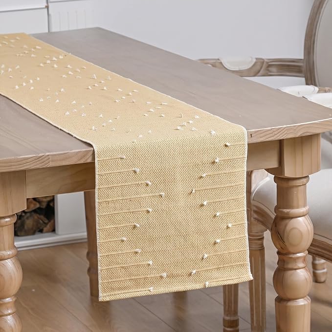 Artoid Mode Burlap Brown Farmhouse Rustic Cotton Woven Table Runner, Seasonal - Image 3