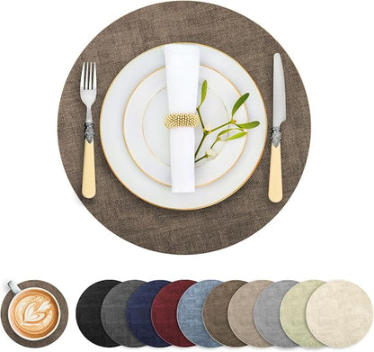 Round Faux Leather Placemats and Coasters, Reversible Heat Resistant Non-Slip by LANDVIEW