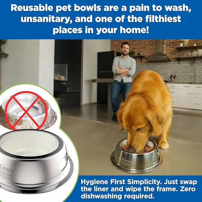 Kinn Kleanbowl Disposable Dog Food Bowls, 16 oz (Pack of 50) - Frame System Refills, Use for Travel, Boarding, or Crate, Compostable Pet Travel Bowl, No Plastic, Leakproof, Portable Dog Dish
