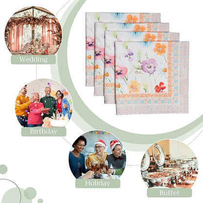 Maison d' Hermine Cloth Napkins Set of 4 100% Cotton Everyday Reusable Square Napkins Cloth Washable Dinner Party Wedding Restaurant Valentines Day Decorations Spring/Summer(Summer Whisper, 20" x 20")