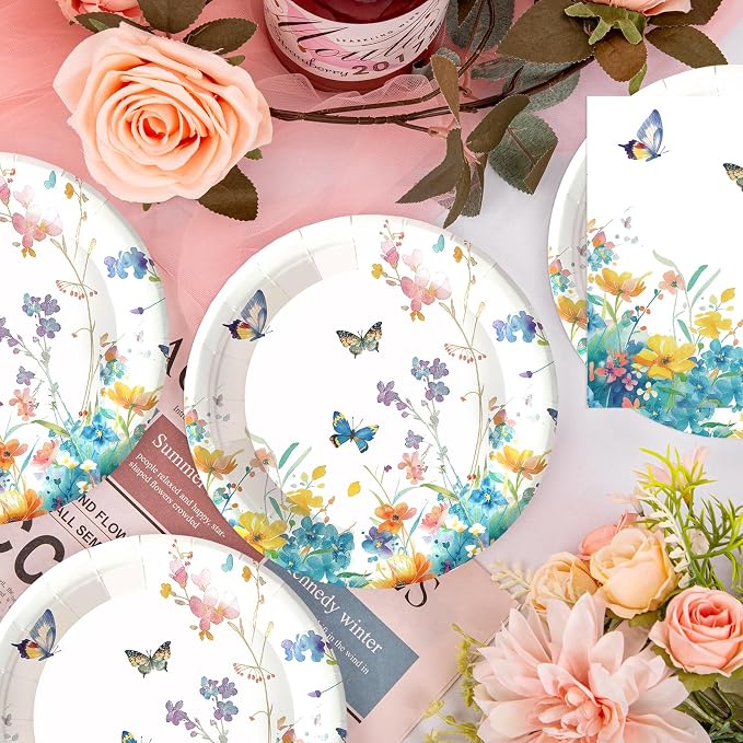 50pcs Wildflower Paper Plates and Napkins Party Decorations, 7inch Watercolor - Image 2