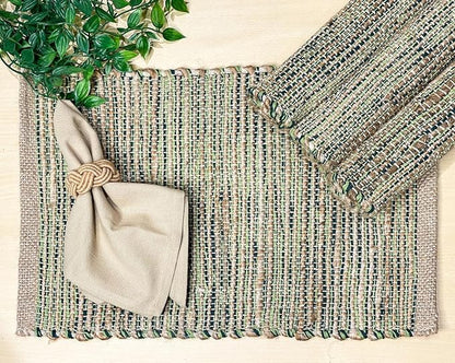 Natural Jute & Green Placemats, 13x19 Inch Dining Table Placemats by ChardinHome